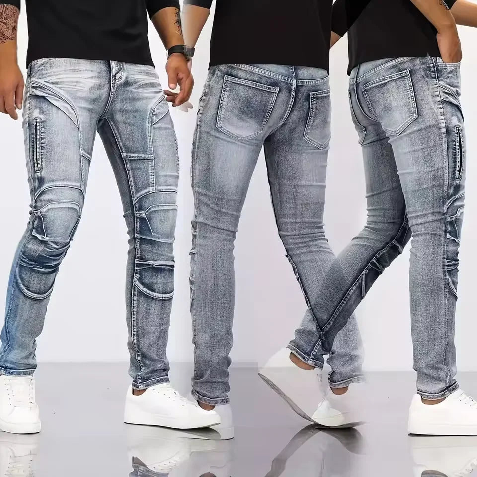 2025 Elastic Jeans Mens Small Straight Leg Denim Pants Outdoor Casual Motorcycle Pants High Street Classic High Quality Jeans
