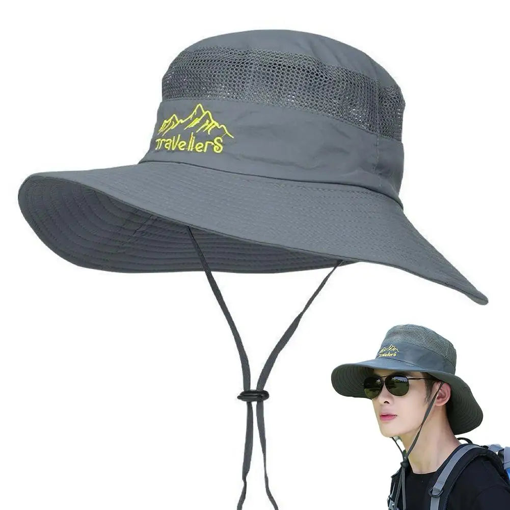 UPF 50+ Wide Brim Sun Hat Fishing Hat Men Women Breathable Hiking Cap UV Protection Foldable Adjustable Strap Cotton Linen