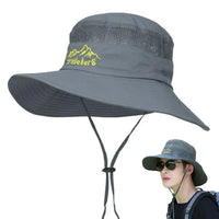 UPF 50+ Wide Brim Sun Hat Fishing Hat Men Women Breathable Hiking Cap UV Protection Foldable Adjustable Strap Cotton Linen