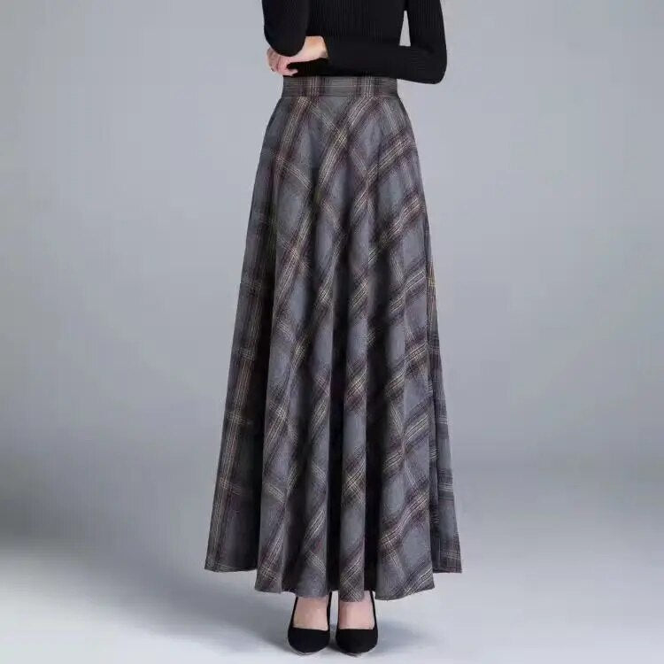 Winter Women Long Woolen Skirt Fashion High Waist Basic Wool Skirts Female Casual Thick Warm Elastic A-Line Maxi Skirts O839