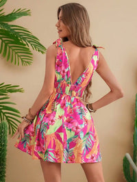Women's Woven V-Neck Sleeveless Mini Dress Casual Printed Dress for Spring/Summer