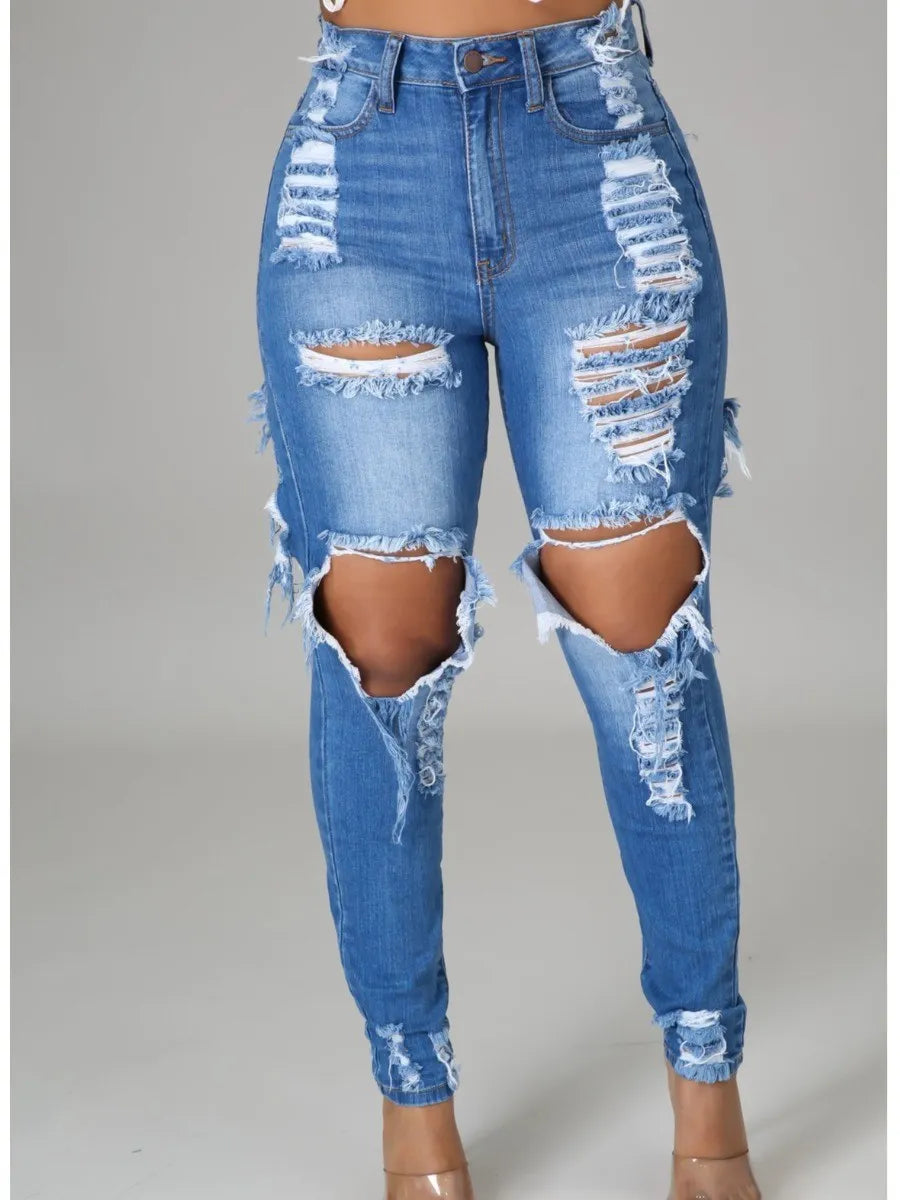 LW High-waisted High Stretchy Ripped Jeans Skinny High-Waist Ripped High Stretchy Autumn winter women Female Pants Buttoms