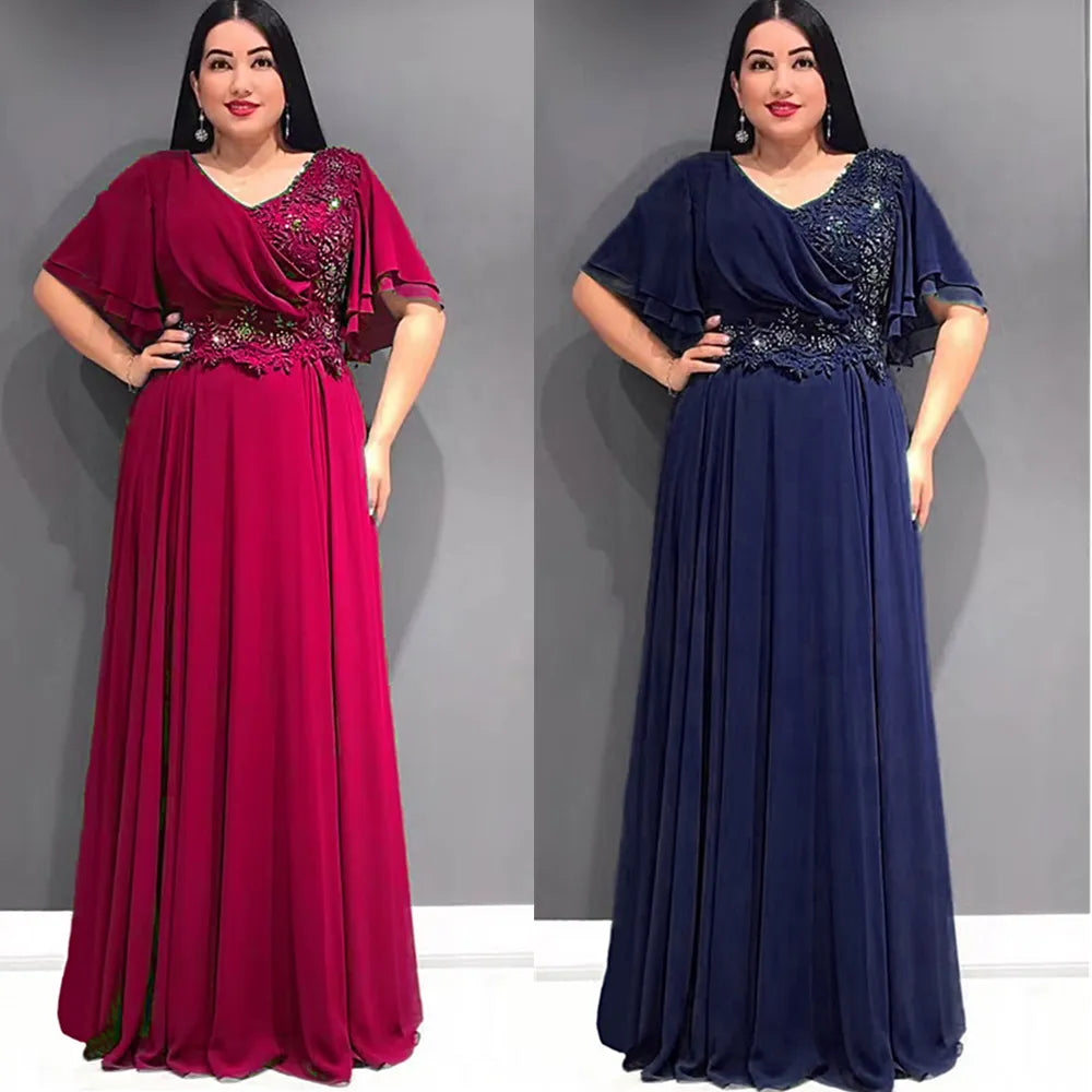 Plus Size African Party Dresses for Women 2023 New Fashion Dashiki Ankara Lace Wedding Gowns Elegant Turkey Muslim Maxi Dress