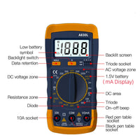 A830L LCD Digital Multimeter AC DC Voltage Diode Freguency Multitester Current Tester Luminous Display with Buzzer Function