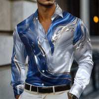 Men's shirt abstract liquid art 3D print shirt, spring and autumn lapel long-sleeved shirt, fashionable casual men's top