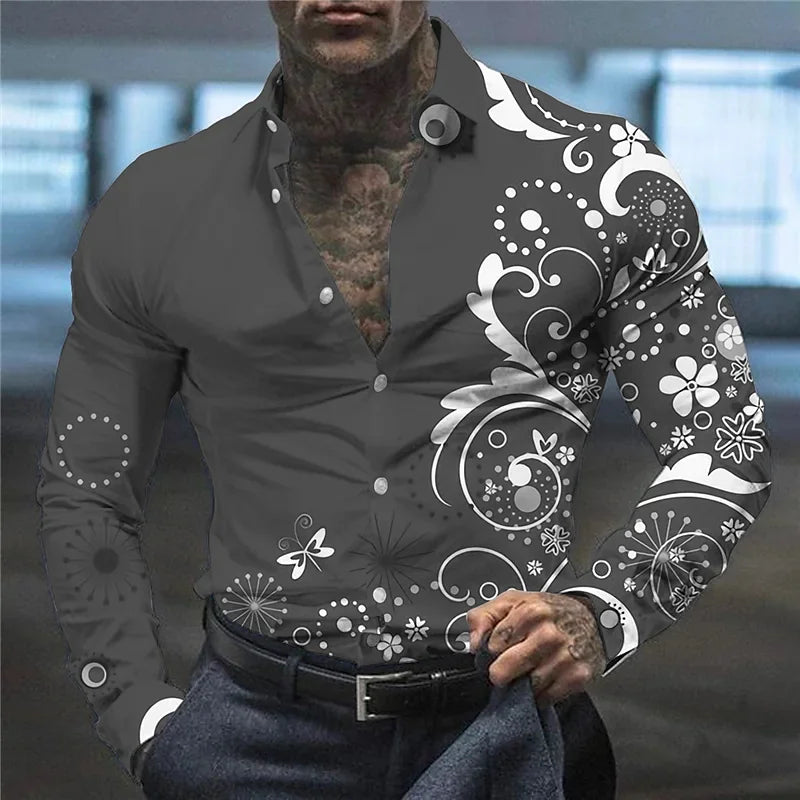 Men's suit lapel shirt creative pattern fashion casual soft comfortable breathable material 2023 spring and summer new hot sale