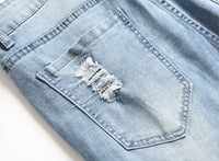 Punk Street Style Ripped Skinny Jeans Men Vintage Wash Solid Denim Trouser Mens Casual Slim Fit Pencil Denim Holes Pants 2024