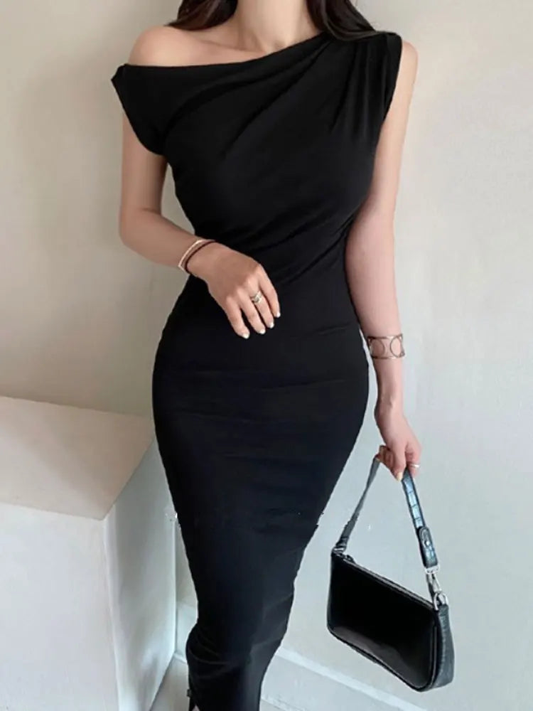 Summer Dress Women 2022 Black Elegant Korean Fashion Bodycon Slash Nec Mega Mart Center Summer Dress Women 2022 Black Elegant Korean Fashion Bodycon Slash Nec Mega Mart Center