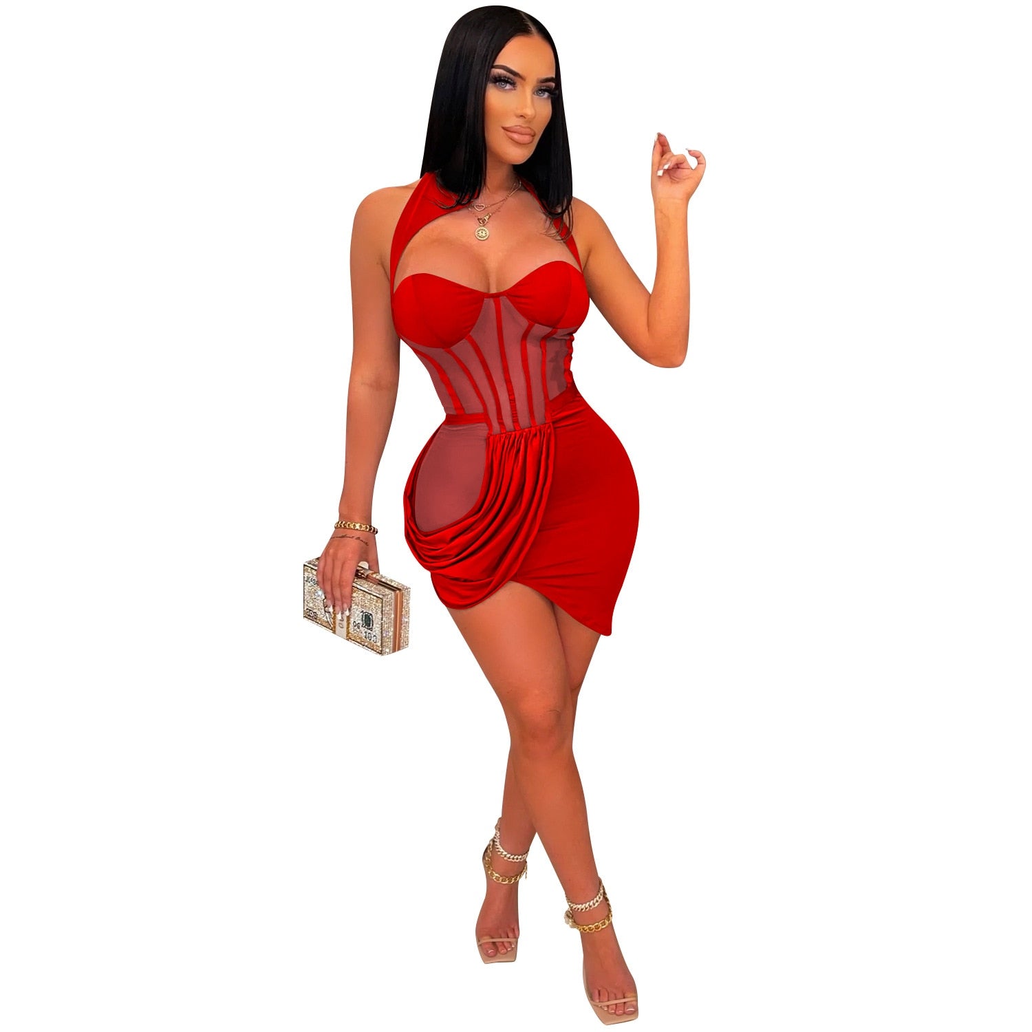 Sexy Nude Mesh Insert Caged Mini Dress Sexy Party Night Club Outfits – Mega  Mart Center
