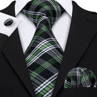 Barry.Wang Plaid Silk Men Tie Hanky Cufflinks Set Checked Jacquard Necktie for Male Formal Casual Wedding Business Party Events