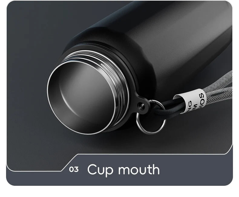 One Button Open Water Bottle with Lifting Rope, Large Capacity Stainless Steel Thermos Bottle,Outdoor Sport Vacuum Flasks