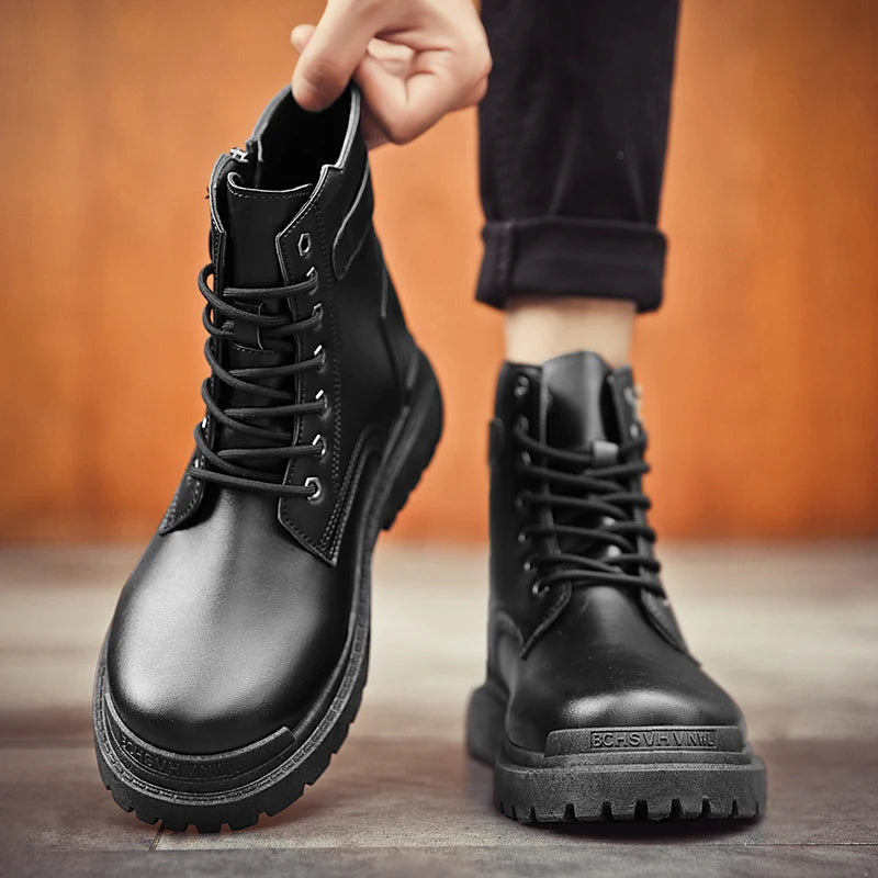 Men's new casual boots fashion versatile four season wear-resistant comfortable high top boots fashion outdoor youth work boots