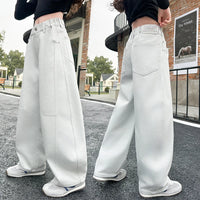 High quality plain color jeans for girls, spring and autumn 2025 new style, medium and large children's pants 4-16year