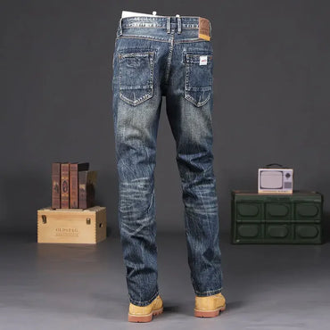 Trousers Vintage Washed Straight Jeans for Men Work Wear Male Cowboy Pants with Pockets Plus Size Aesthetic Cheap Retro Classic