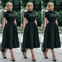 2023 Women Elegant Black Dress Half High Collar High Waist A-Line Dresses Slim Fit Dress Office Lady Female Solid Vestidos