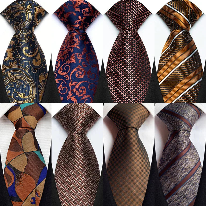 Luxury 8CM Mens Necktie Brown Orange Color Dot Stripes Ties For Man Groom Jacquard Woven Neck Tie For Business Wedding Party