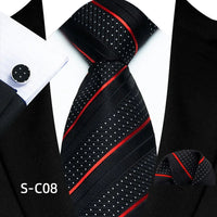 Business Mens Tie Luxury Striped 8cm NeckTie Pocket Square Cufflinks Set For Men Formal Fashion Wedding High Quality Gravata