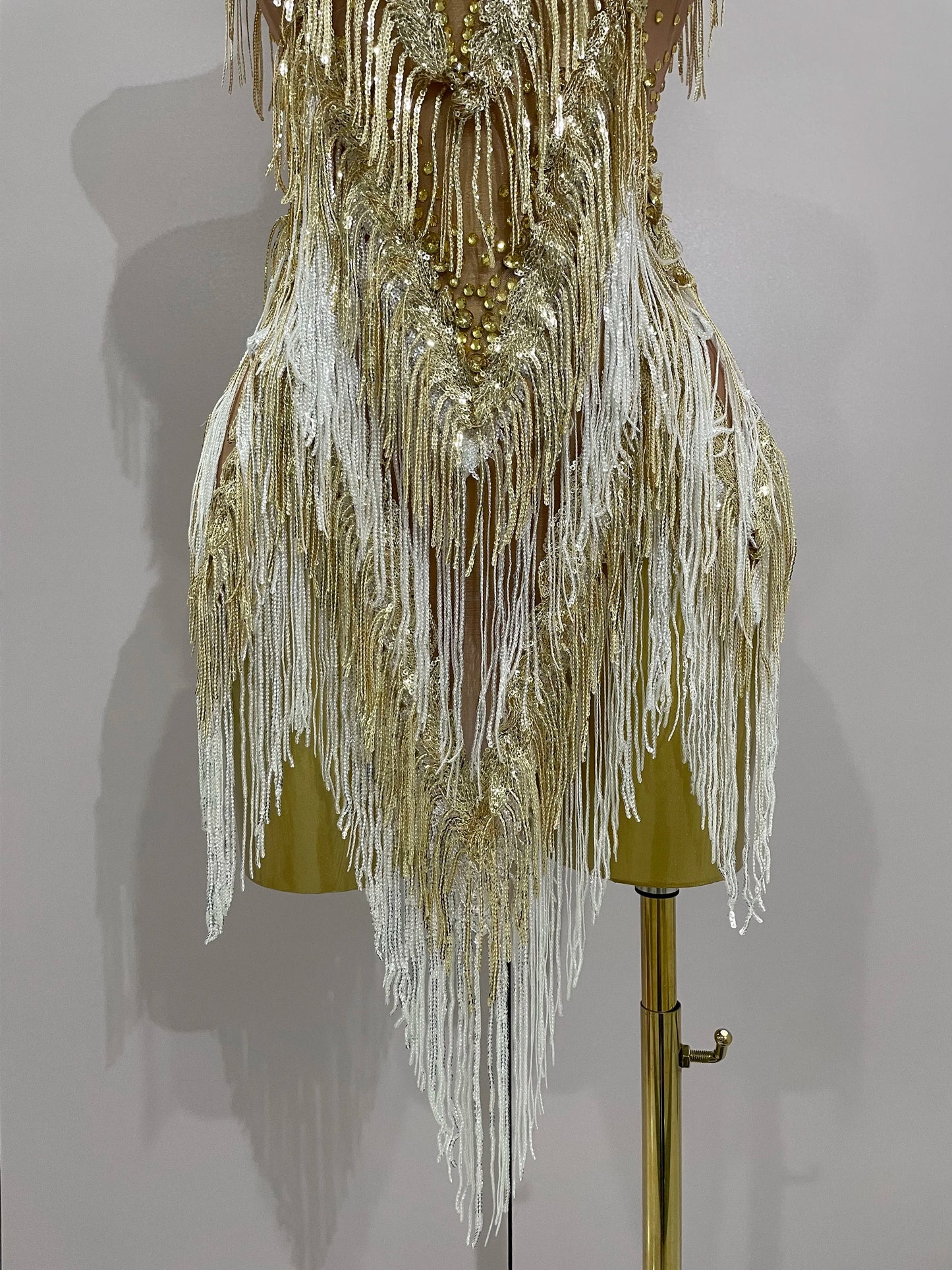 Stock 2025 Women Sexy Stretch Mesh Sparkly Rhinestone Tassels Mini Dress Nightclub Singer Dance Stage Costume Evening Gowns