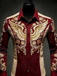 New 10 color men's long sleeved lapel shirt with fashionable 3D floral print and wing pattern long sleeved shirt