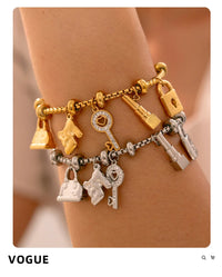 316L Stainless Steel Charm Bracelet For Women 18K Gold Plated Waterproof No Tarnish Women's Multiple Different Pendant Bracelets