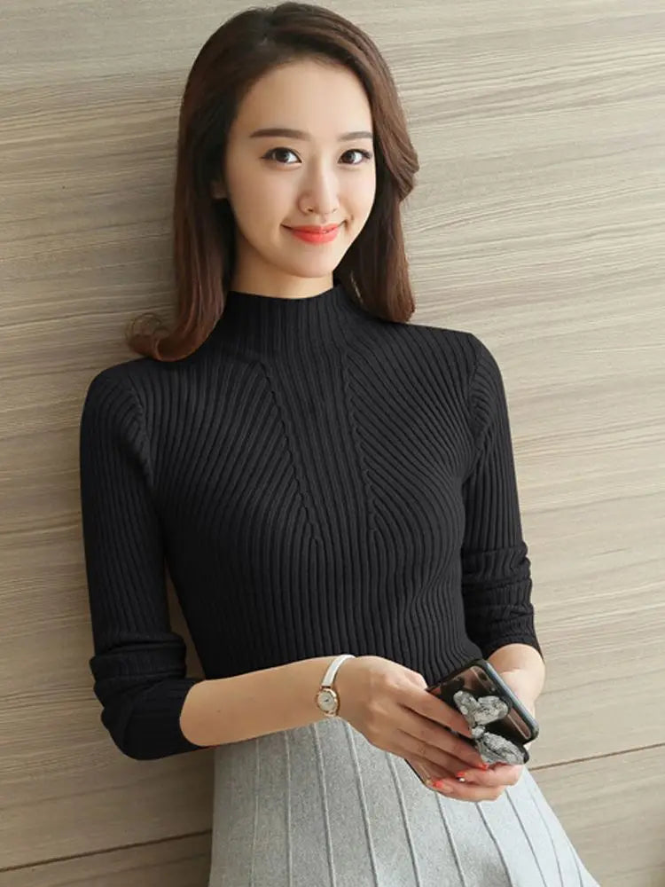 Fashion 2023 Autumn Winter Turtleneck Sweaters Women Long Sleeve Stretch Pullovers Sweater Jumper Knitted Basic Tops Clothing