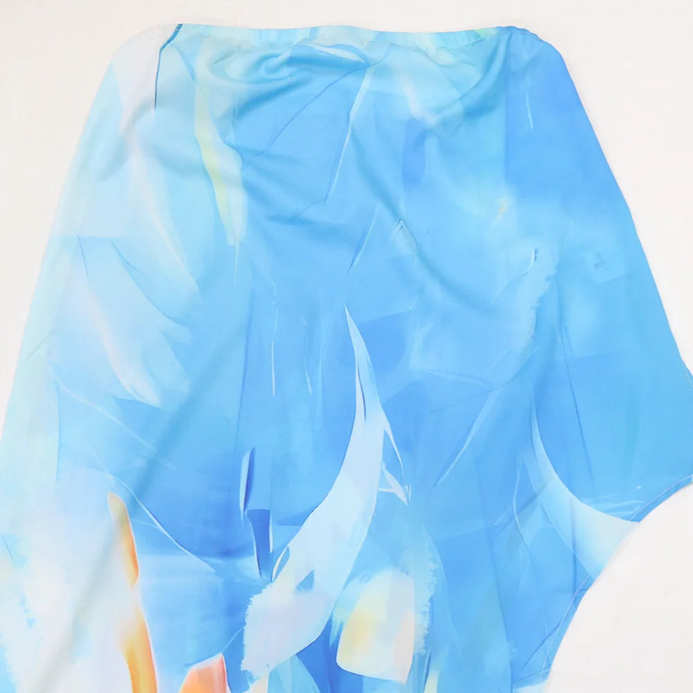 CM.YAYA Beach Holiday Print Women's Set Strapless High Low Blouse Top and Pants Suit 2025 Street Summer Two 2 Piece Sets Outfit