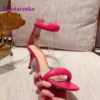 New Fshion Summer Women's Sandals Open Toe Ankle Strap Solid Stiletto Heel Hollow Sandals Women Shoes Party Dress Designer Shoe