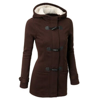 Hooded Cotton Blend Classic Horn Leather Buckle Coat Jacket Cotton Coat Women