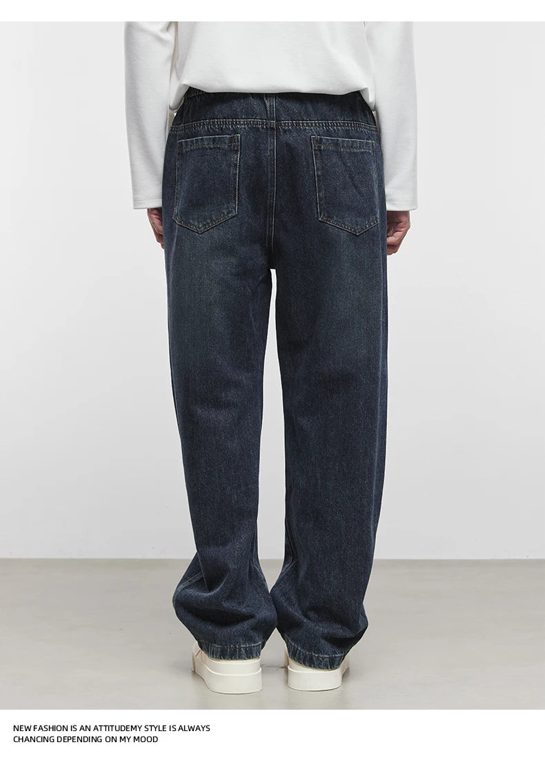 Fashion Men's Straight Jeans 2025 Autumn New Elastic Waist Retro Distressed Washed Jeans Men's Straight Casual Pants