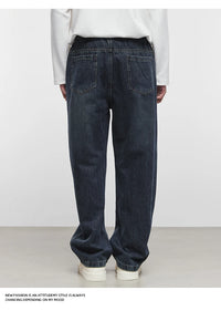 Fashion Men's Straight Jeans 2025 Autumn New Elastic Waist Retro Distressed Washed Jeans Men's Straight Casual Pants