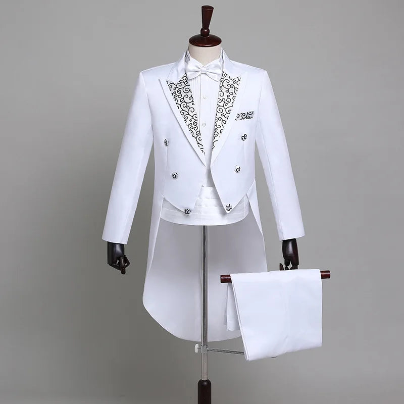 2025 Two Pieces Tailcoat Suit Men's Classic Lapel Tail Tuxedo Coats Pants Sets Men Wedding Groom Dress Up Stage Perform Costumes