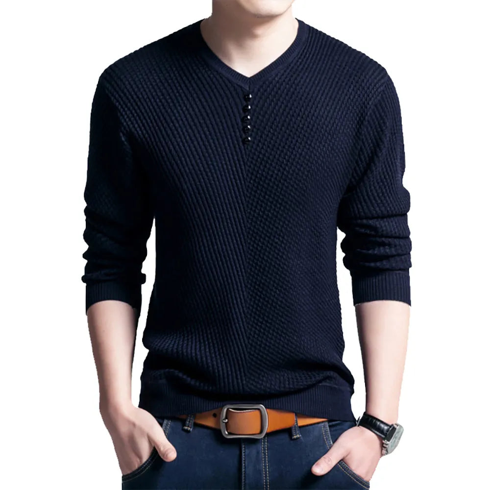 BROWON 2023 Men Sweater Casual V-Neck Pullover Men Spring Autumn Long Sleeve Slim Sweaters Knitted Cashmere Men Clothing