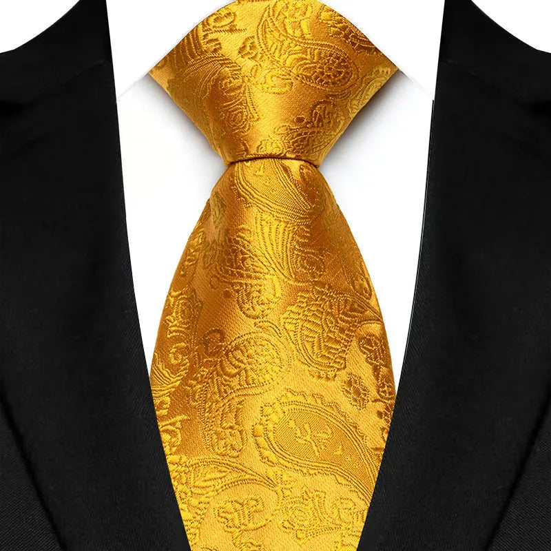 8cm Width Yellow Color Neck Ties For Men Paisley Dots Necktie Handmade Business Formal Tie Suit Accessories Tuxedo Cravat
