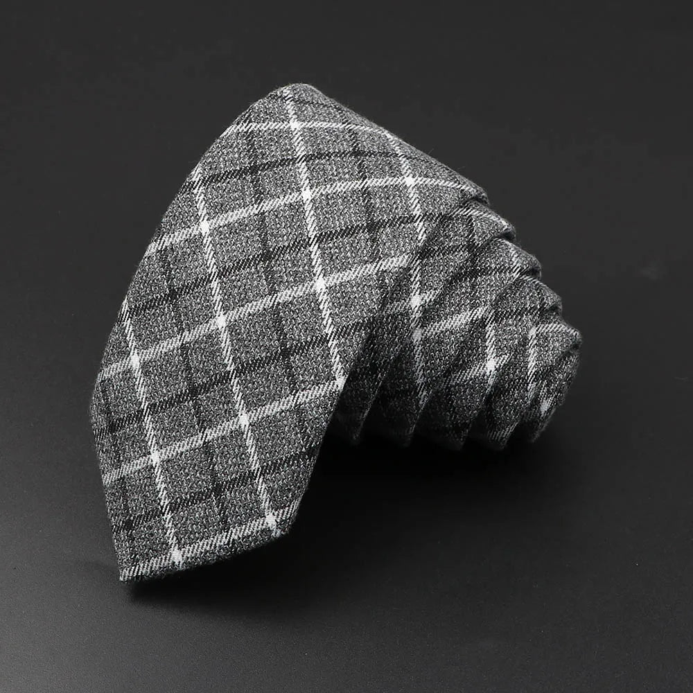 Classic Black Grey Plaid Cotton Necktie 6cm Slim Fashion Skinny Tie Men Tuxedo Suit Party Business Casual Accessory Cravat Gift