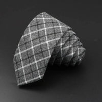 Classic Black Grey Plaid Cotton Necktie 6cm Slim Fashion Skinny Tie Men Tuxedo Suit Party Business Casual Accessory Cravat Gift