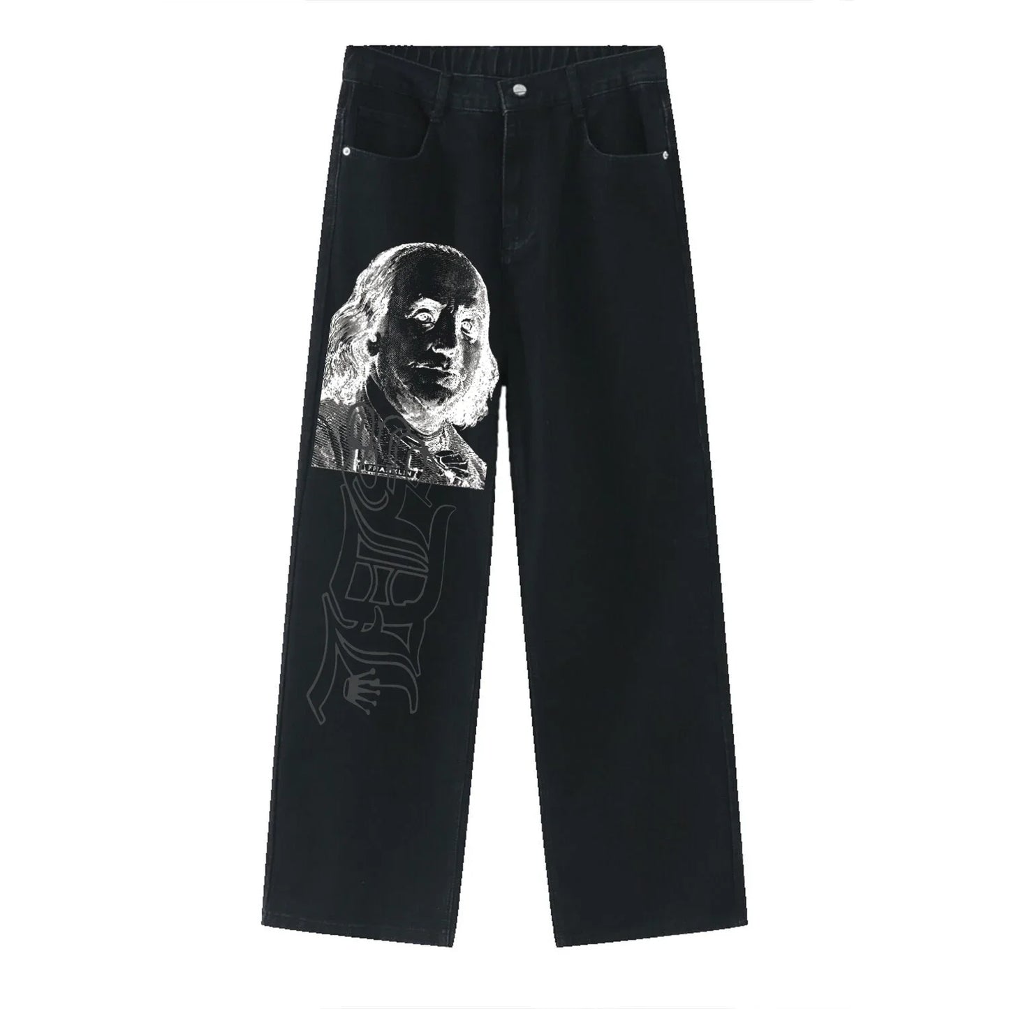 Black Straight Jeans Men Women American Street Trendy Brand Letter Print Jeans Ins Net Red Design Fashion Denim Wide Leg Jeans