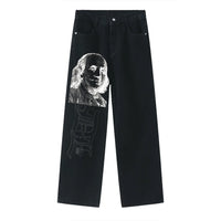 Black Straight Jeans Men Women American Street Trendy Brand Letter Print Jeans Ins Net Red Design Fashion Denim Wide Leg Jeans