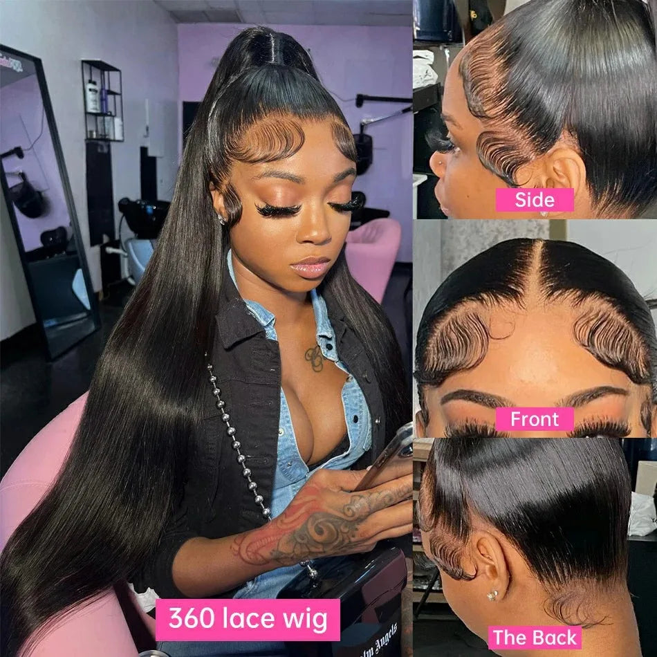 Invisi Strap 360 Glueless Full Lace Front Wigs Human Hair HD Straight 13x4 Lace Frontal Wig Pre Plucked Drawstring Wig for Women