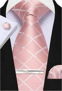 100% Silk Ties for Men Plaid & Checks Tie Clip Handkerchief Woven Classic Men's Necktie Pocket Square Set Formal Wedding Ties