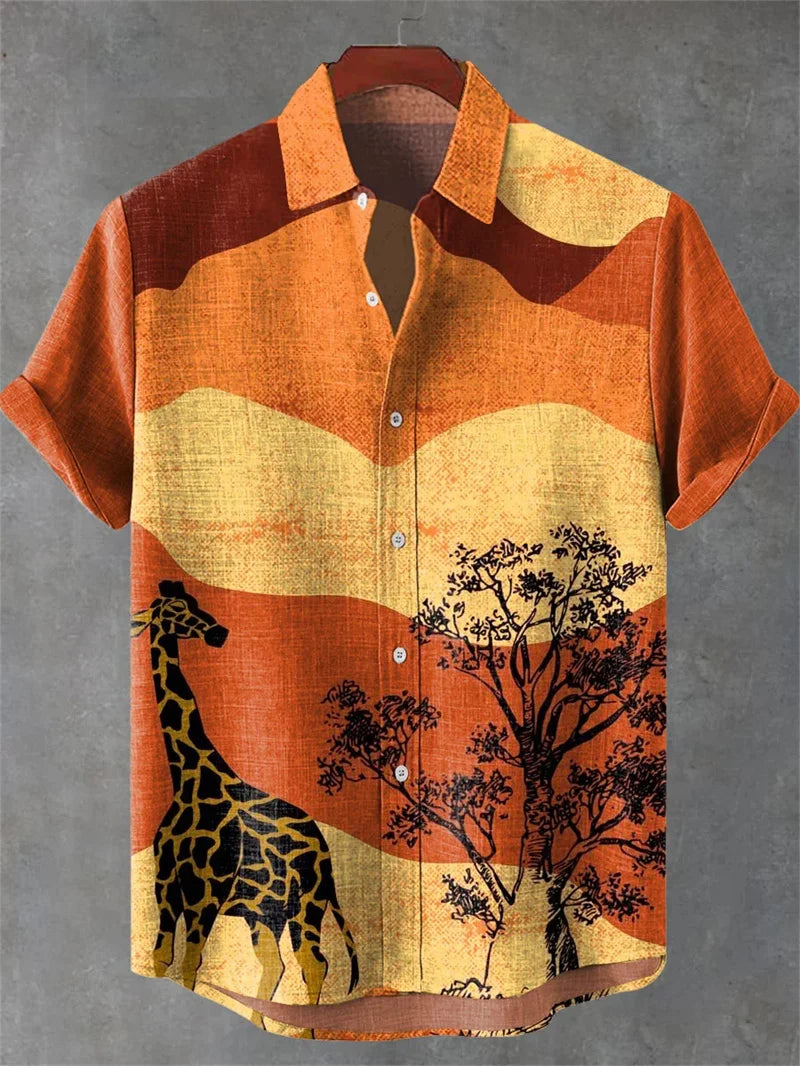 New Men's Linen Short Sleeve Shirt Best Selling Style Touch Comfortable Fabric 3D Art Print Ocean Pattern