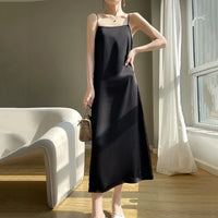 2025 New Model One Collar French High-end Silk Camisole Dress.  Solid Color Base Long Skirt