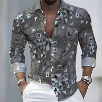 Men's Retro Color-Blocked Floral Print Long-Sleeve Shirt with Paisley Pattern Design, Casual Top for Spring and Autumn