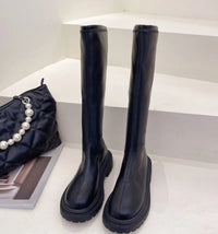 Botas largas con forro polar para mujer, zapatos de Caballero de otoño e invierno, nuevas, finas, europeas y americanas, Sizes42