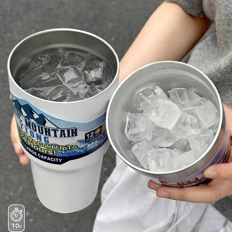 Stainless Steel Large Capacity Thermos Bottle Ice Cube Cup Portable Car Water Bottle Women Men Outdoor Cold Beer Cup Straw Mug