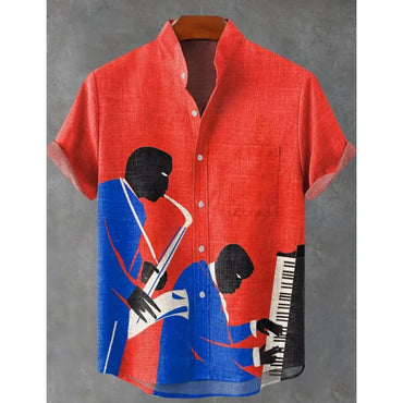 2025 3D Printed Linen Shirt Summer Casual Men's Button Short Sleeved Top Street Fashion Retro Shirt Roupa Masculina