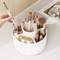 360° Rotating Makeup Organizer - 1pc Plastic Cosmetic Storage with 5 Compartments - Multi-Functional Holder for Brushes
