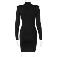 Long Sleeve High Neck Dress, Split Shoulder Pad, Slim Fit Dress, Stylish and Sexy, European and American, Spring, New, 2023