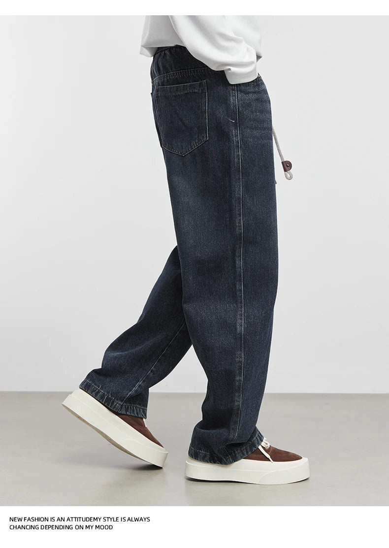 Fashion Men's Straight Jeans 2025 Autumn New Elastic Waist Retro Distressed Washed Jeans Men's Straight Casual Pants