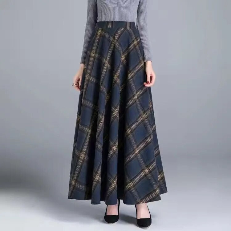 Winter Women Long Woolen Skirt Fashion High Waist Basic Wool Skirts Female Casual Thick Warm Elastic A-Line Maxi Skirts O839