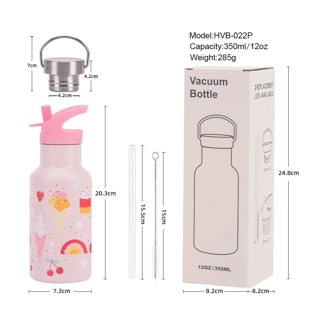New 350Ml Insulated Cup Double-Layer Stainless Steel Sports Kettle Portable Outdoor Double Lid Handle With Straw Insulated Cup